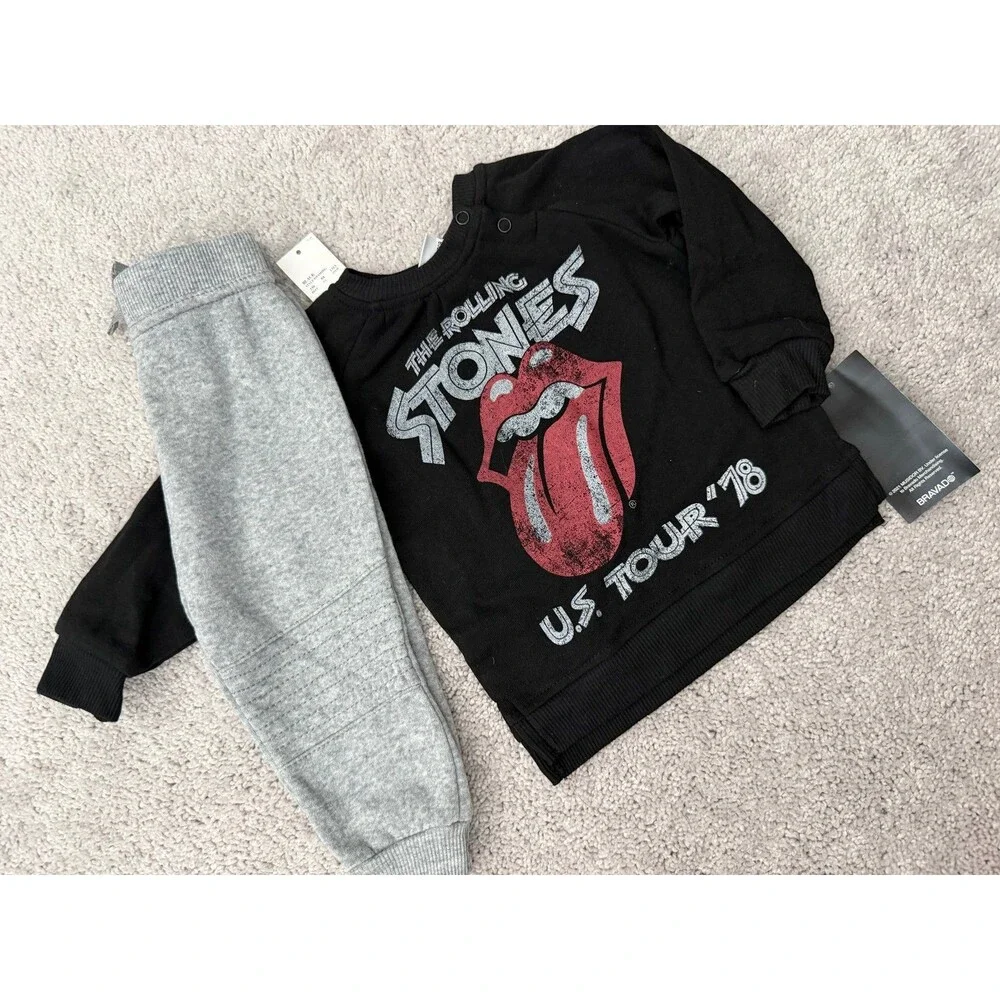 NEW Rolling Stones Set Size 18 Months US Tour Jersey Pullover & Gray Sweat Pants